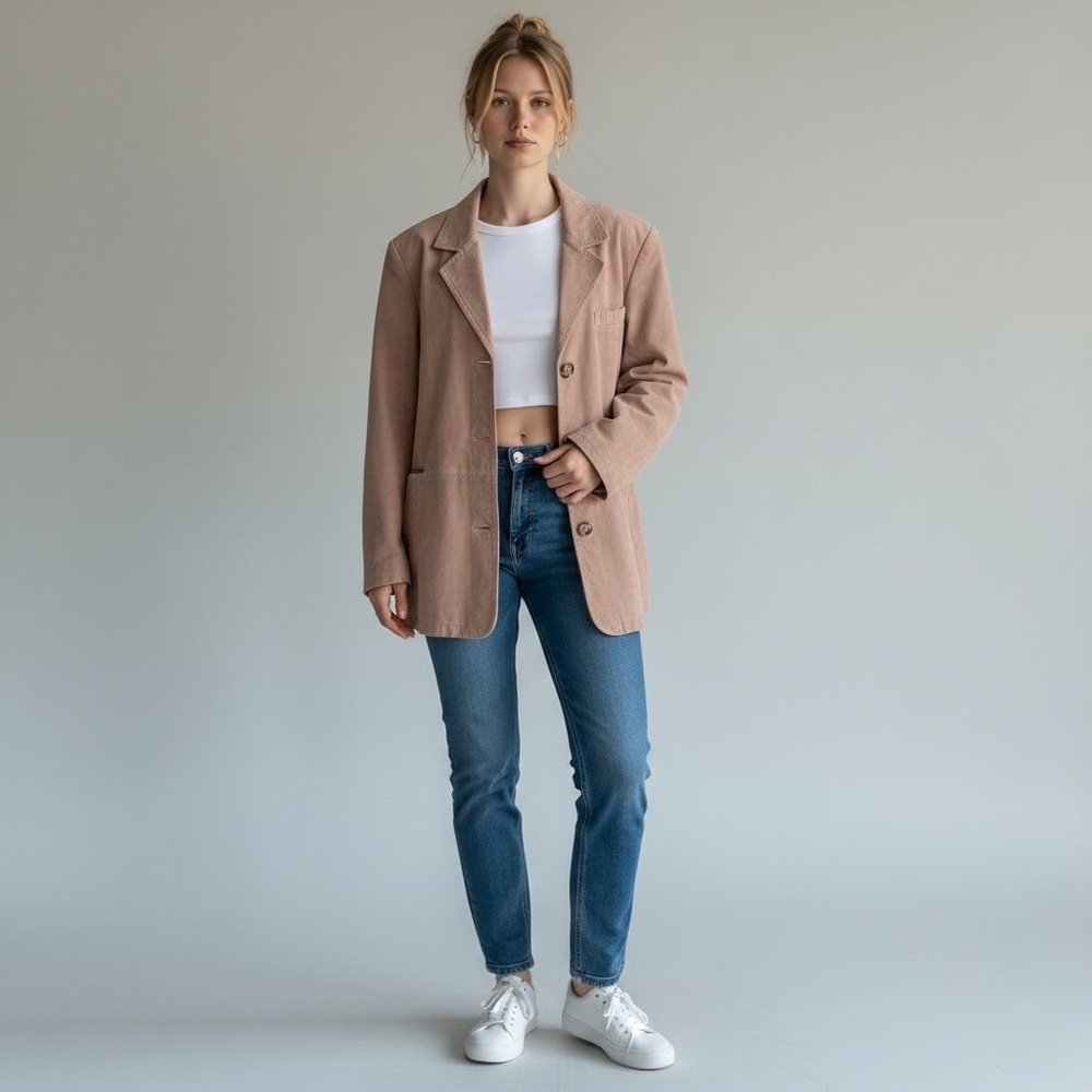 Vintage y2k Monterrey Bay dusty pink button up suede leather Blazer jacket Fall - Picture 5 of 16